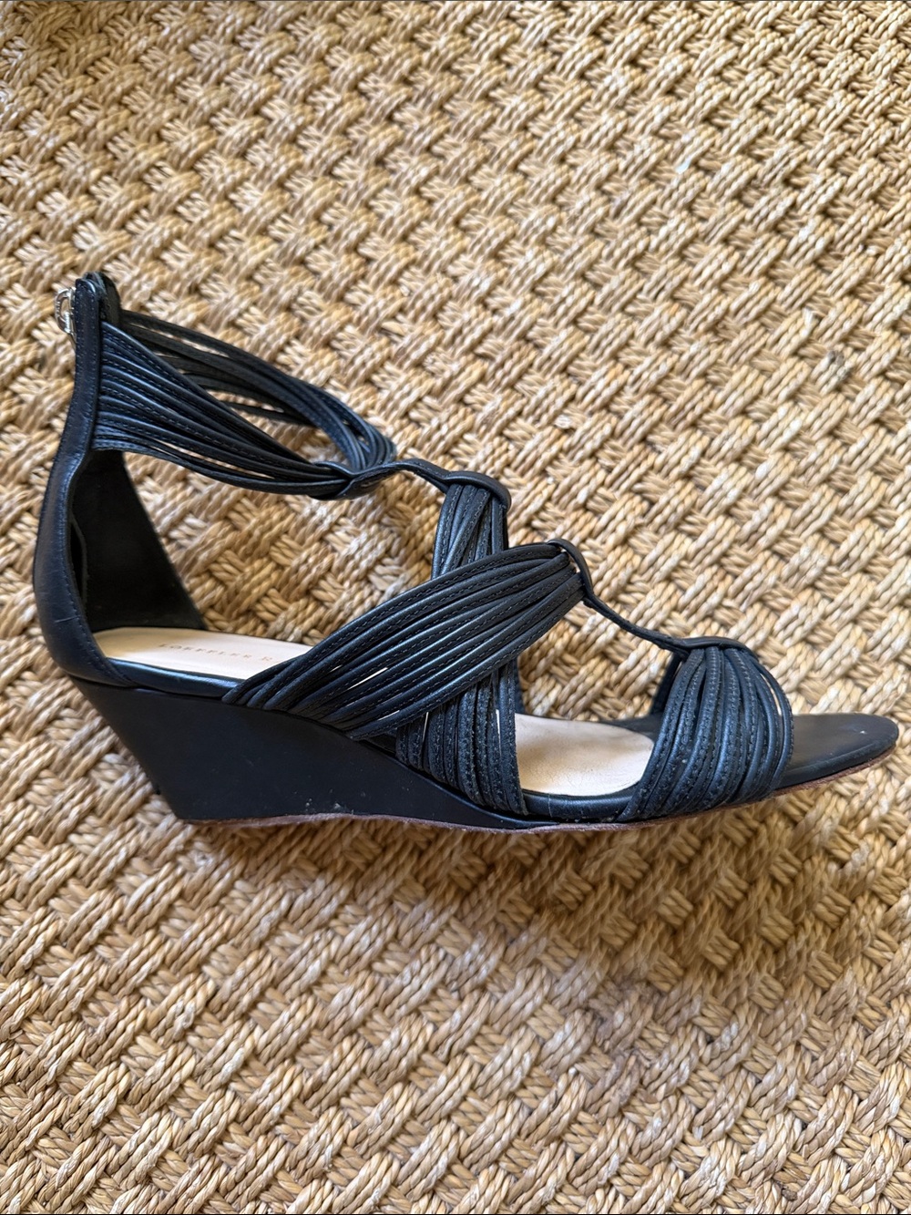 Women's Loeffler Randall Black Wedge Sandals - Strappy Elastic Design Size 8.5